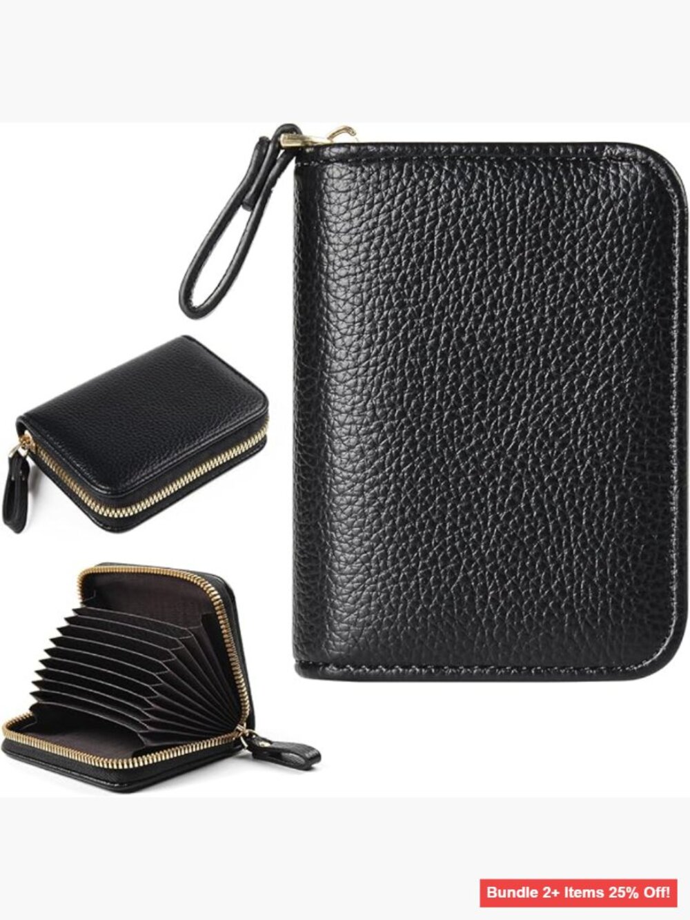 RFID Blocking Card Holder Wallet, Accordion Zipper Case, 9 Card Slots, Compact